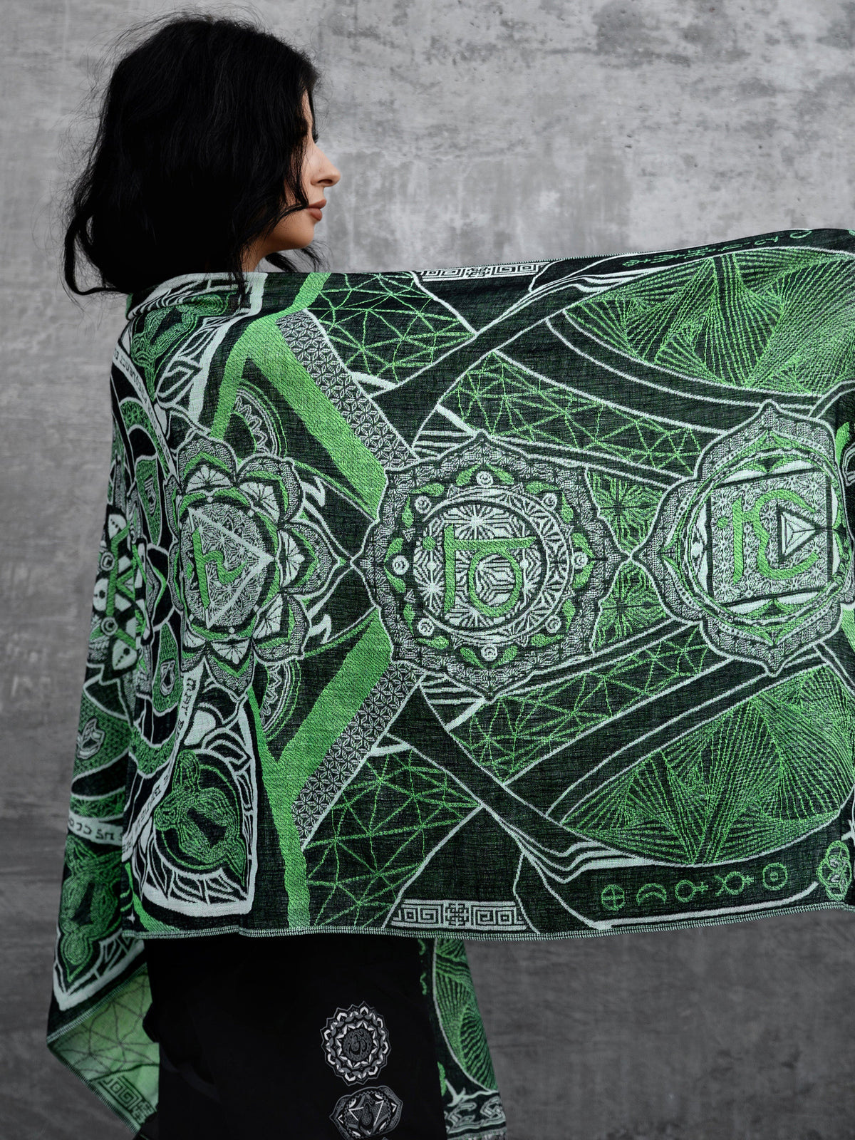 NEW RELEASE • HARMONY HEALS • UV-REACTIVE GREEN MINT • Festival Shawl/Scarf