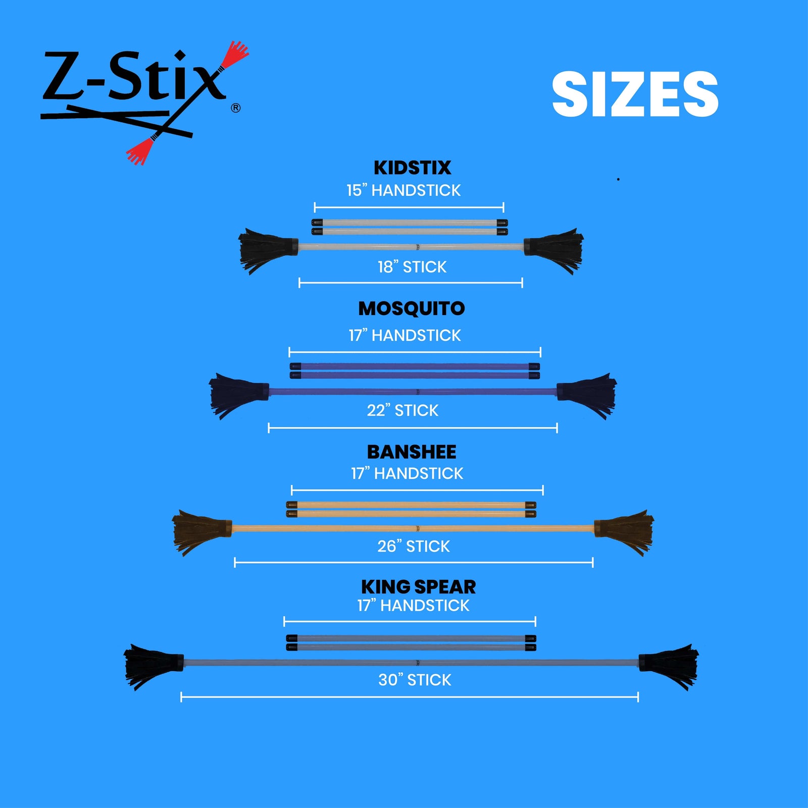  Z-Stix Professional Juggling Flower Sticks/Devil Sticks and 2 Hand Sticks, High Quality, Beginner Friendly - Solid Series 