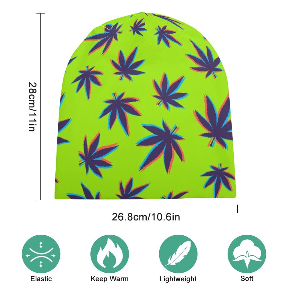  Neon Weed Leaf Full Print Pullover Beanie 