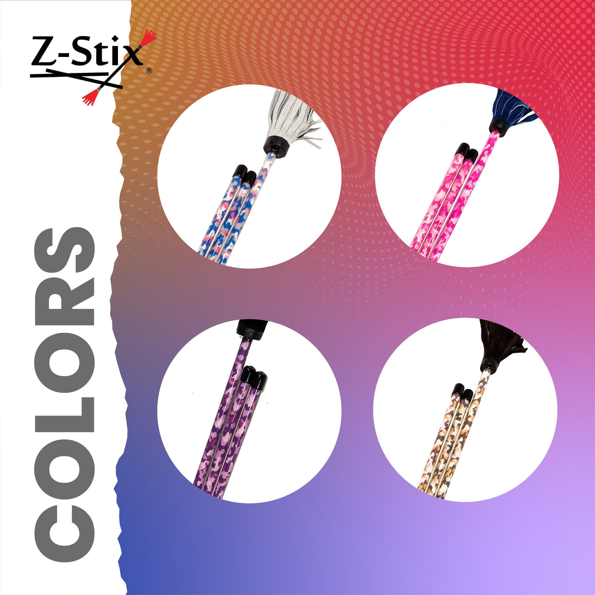  Z-Stix Professional Juggling Flower Sticks-Devil Sticks and 2 Hand Sticks, High Quality, Beginner Friendly - Camouflage Series 