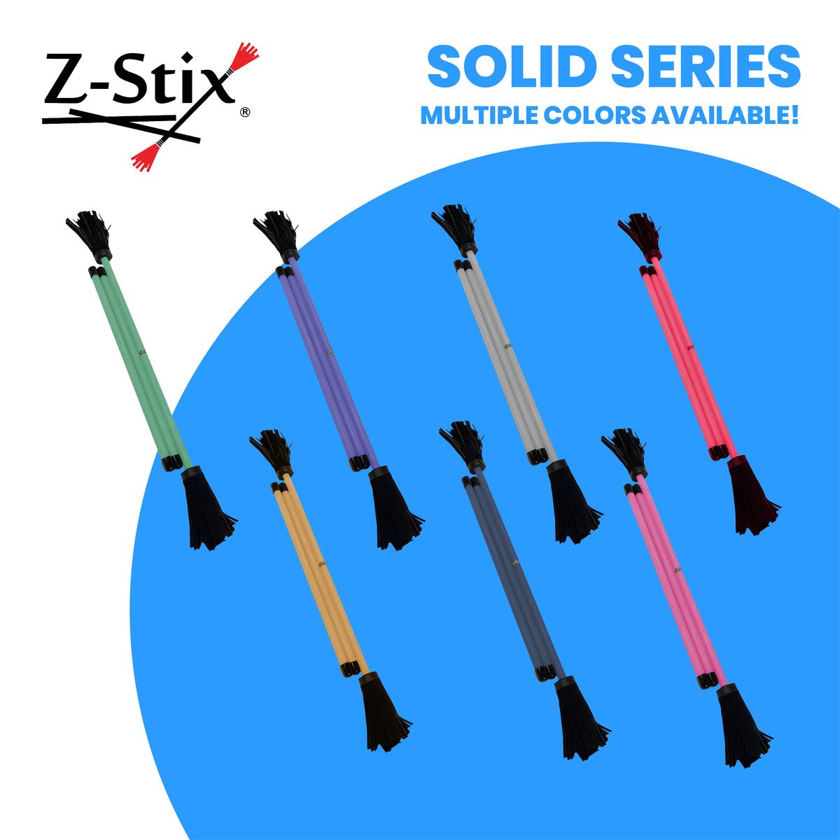  Z-Stix Professional Juggling Flower Sticks/Devil Sticks and 2 Hand Sticks, High Quality, Beginner Friendly - Solid Series 