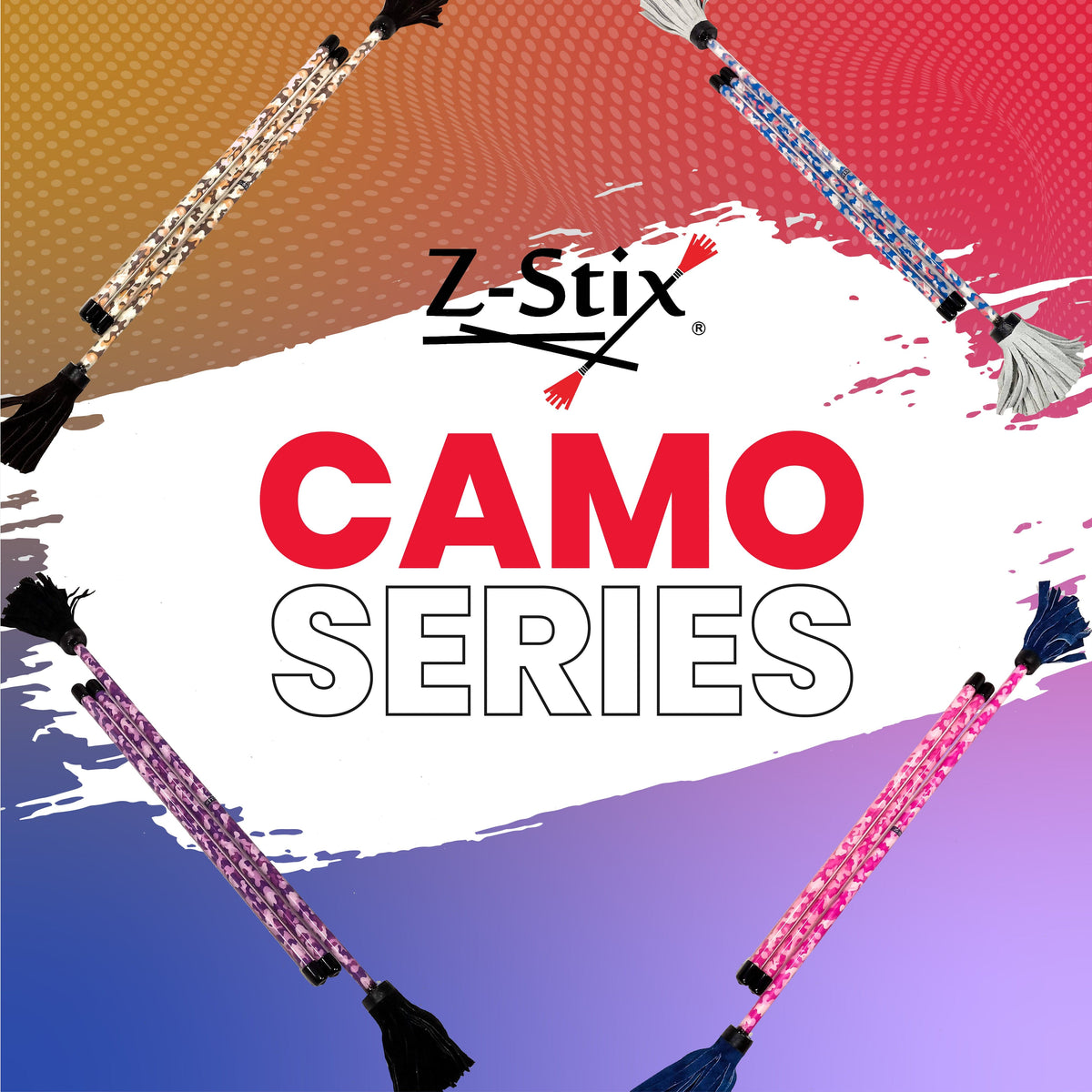  Z-Stix Professional Juggling Flower Sticks-Devil Sticks and 2 Hand Sticks, High Quality, Beginner Friendly - Camouflage Series 
