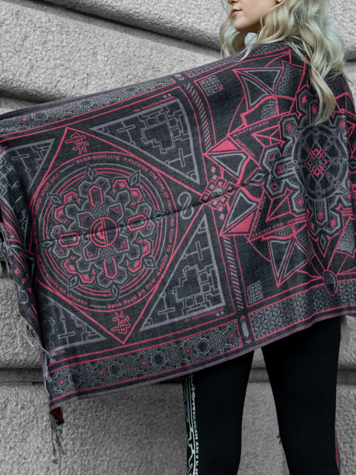 DHARMA V2 • Grey/Red • Festival Shawl/Scarf