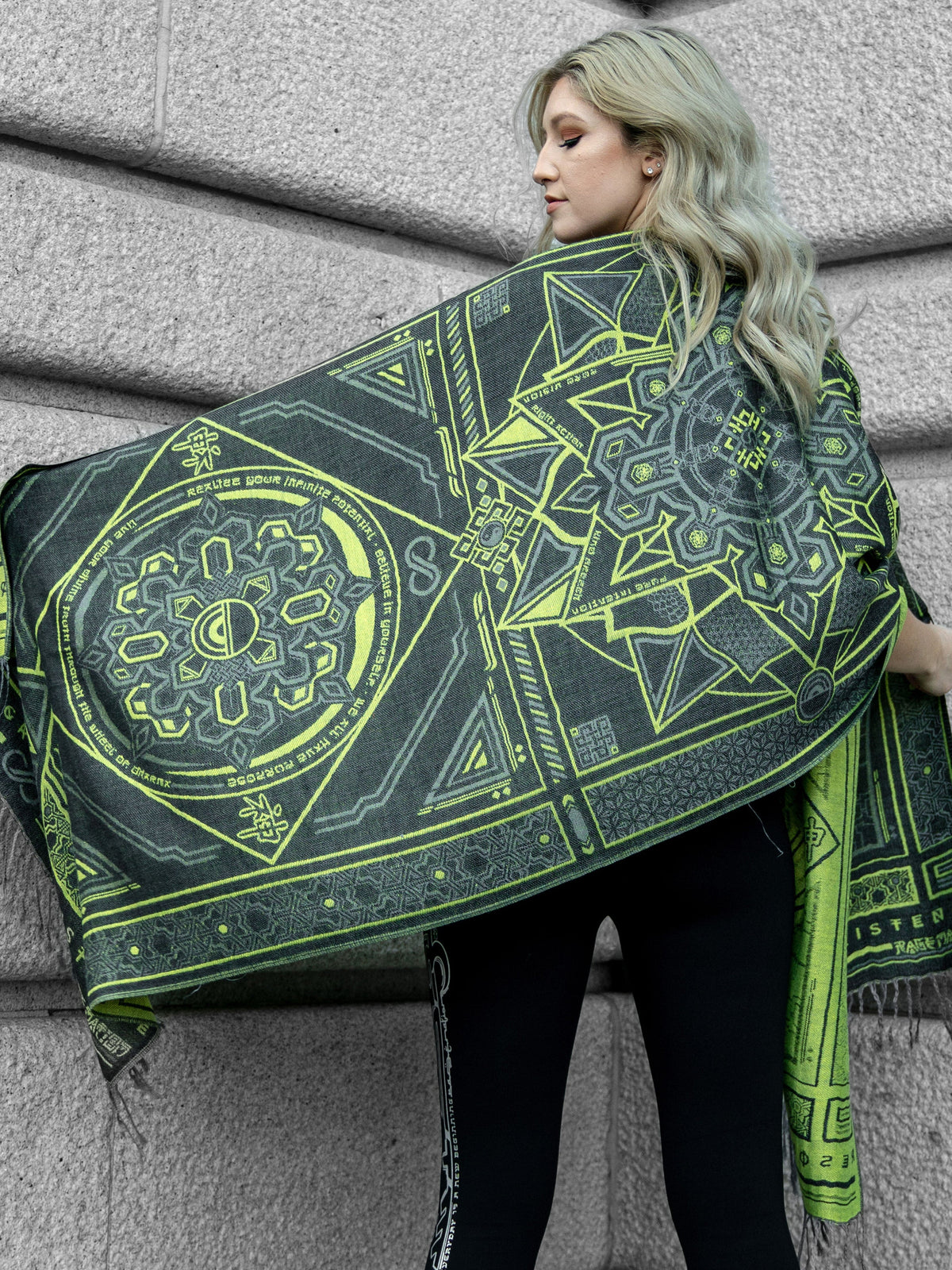 DHARMA V2 • Grey / Neon Yellow • UV REACTIVE • Festival Shawl/Scarf