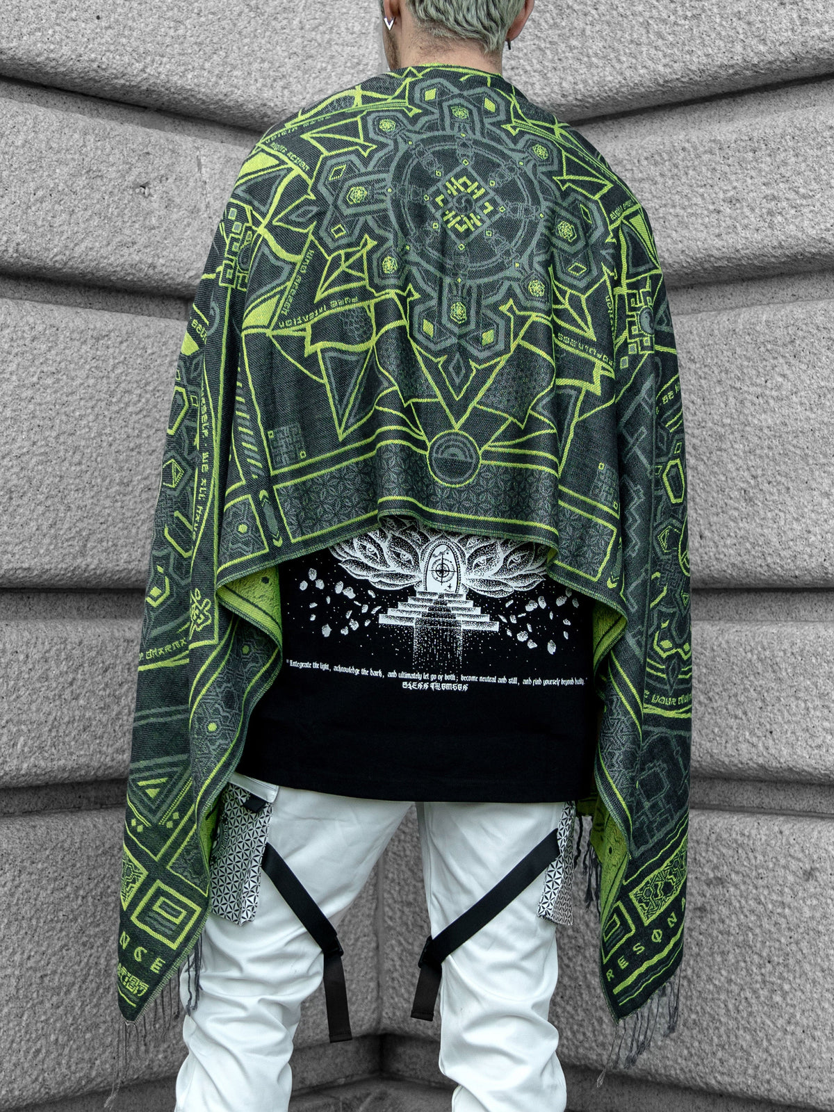 DHARMA V2 • Grey / Neon Yellow • UV REACTIVE • Festival Shawl/Scarf