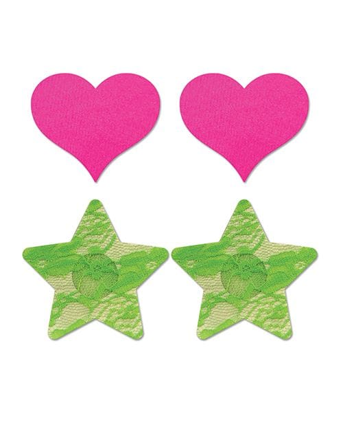  Glow in the Dark Neon Heart & Lace Star Nipple Pasties - Pack of 2 