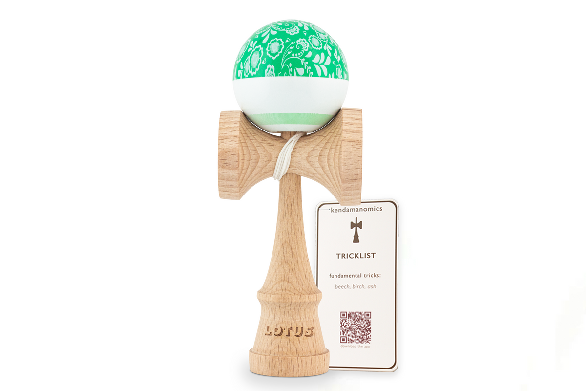 Green Bloom Kendama with Tricklist