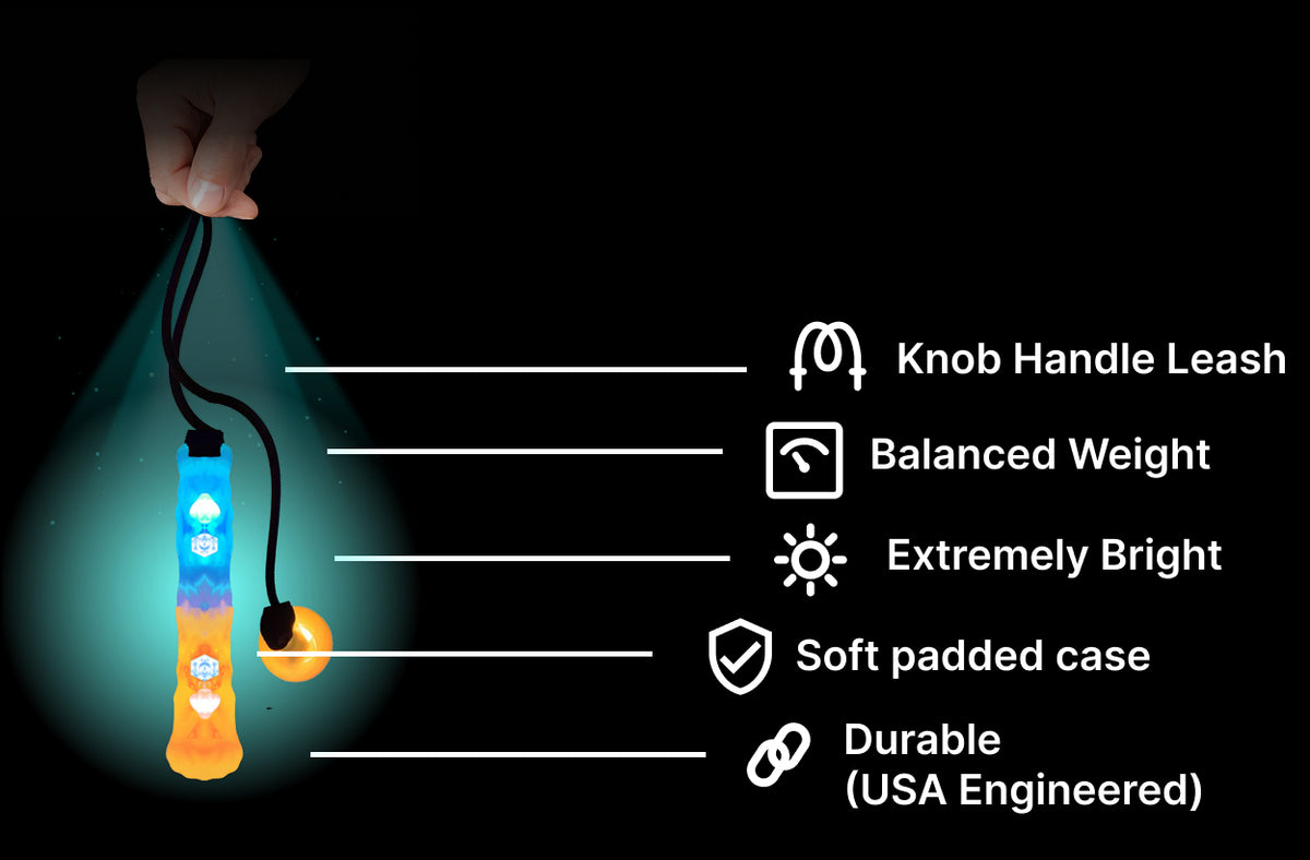 Illuminated leash with features like balanced weight & durable design.