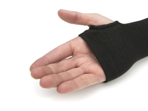Hand close-up with black sleeve