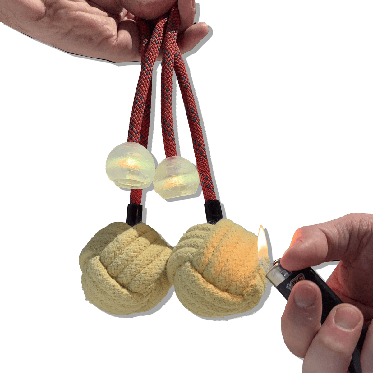 Ultra Poi Ropes Monkey Fist Fire Poi (Red Kevlar Rope)