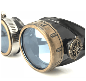 Steampunk Goggles with magnifying loupes UV glow neon blue spiral diffraction lenses