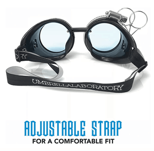 Steampunk Goggles with magnifying loupes UV glow neon blue spiral diffraction lenses