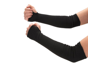 Black arm sleeves on arms