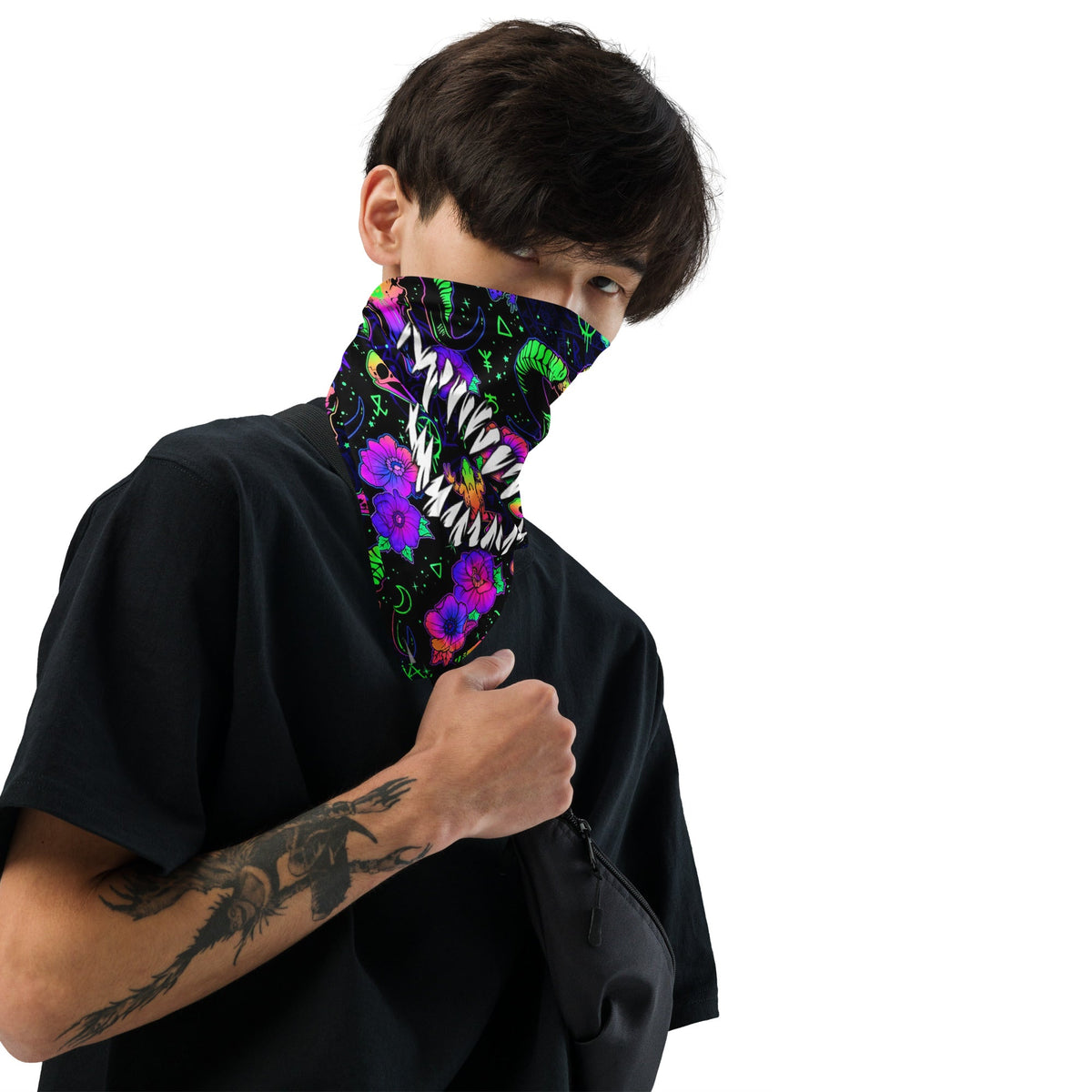  Psychedelic Fangs Rave Bandana Reversible Dust Face Mask for Music Festivals 