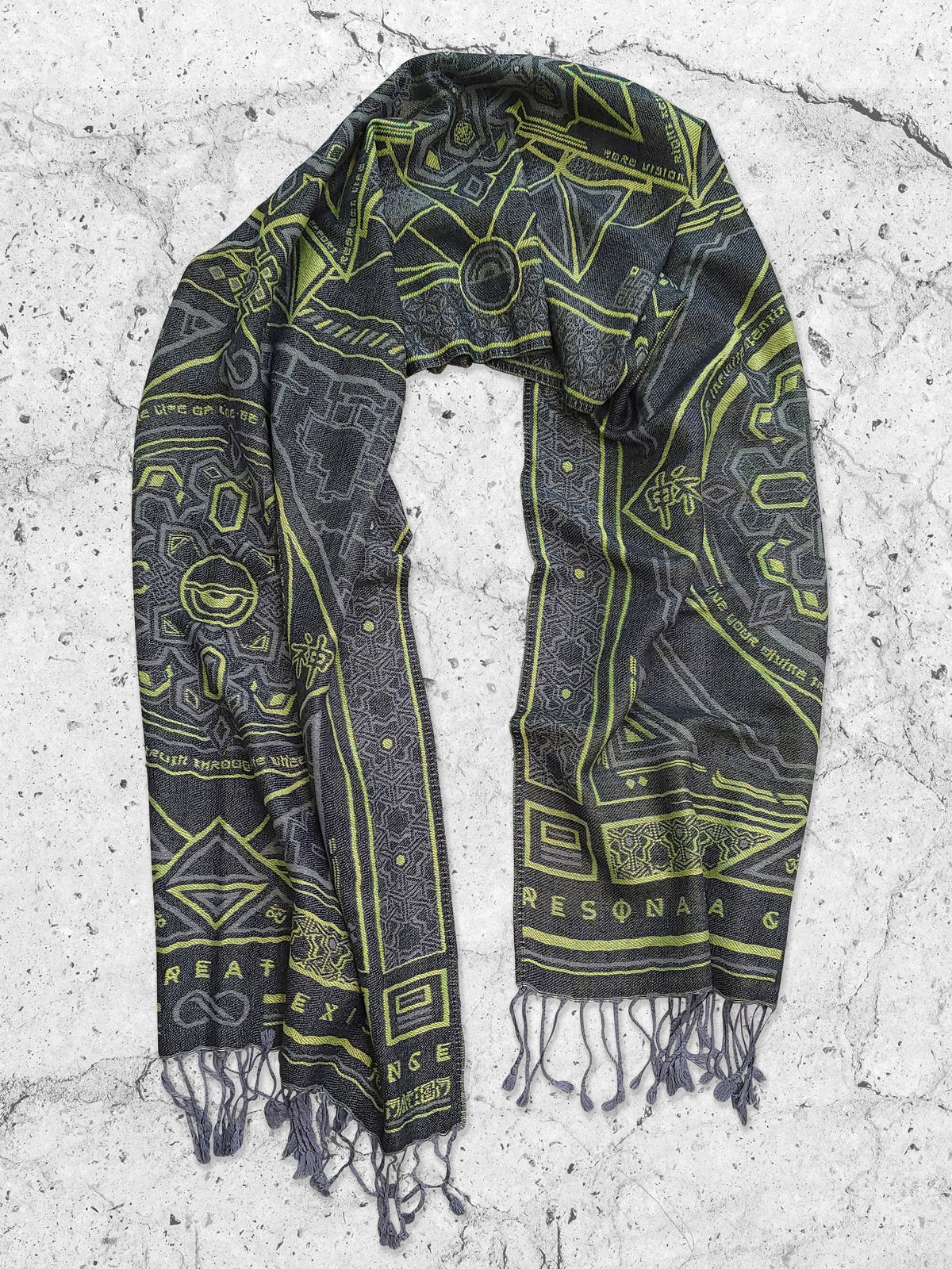 DHARMA V2 • Grey / Neon Yellow • UV REACTIVE • Festival Shawl/Scarf