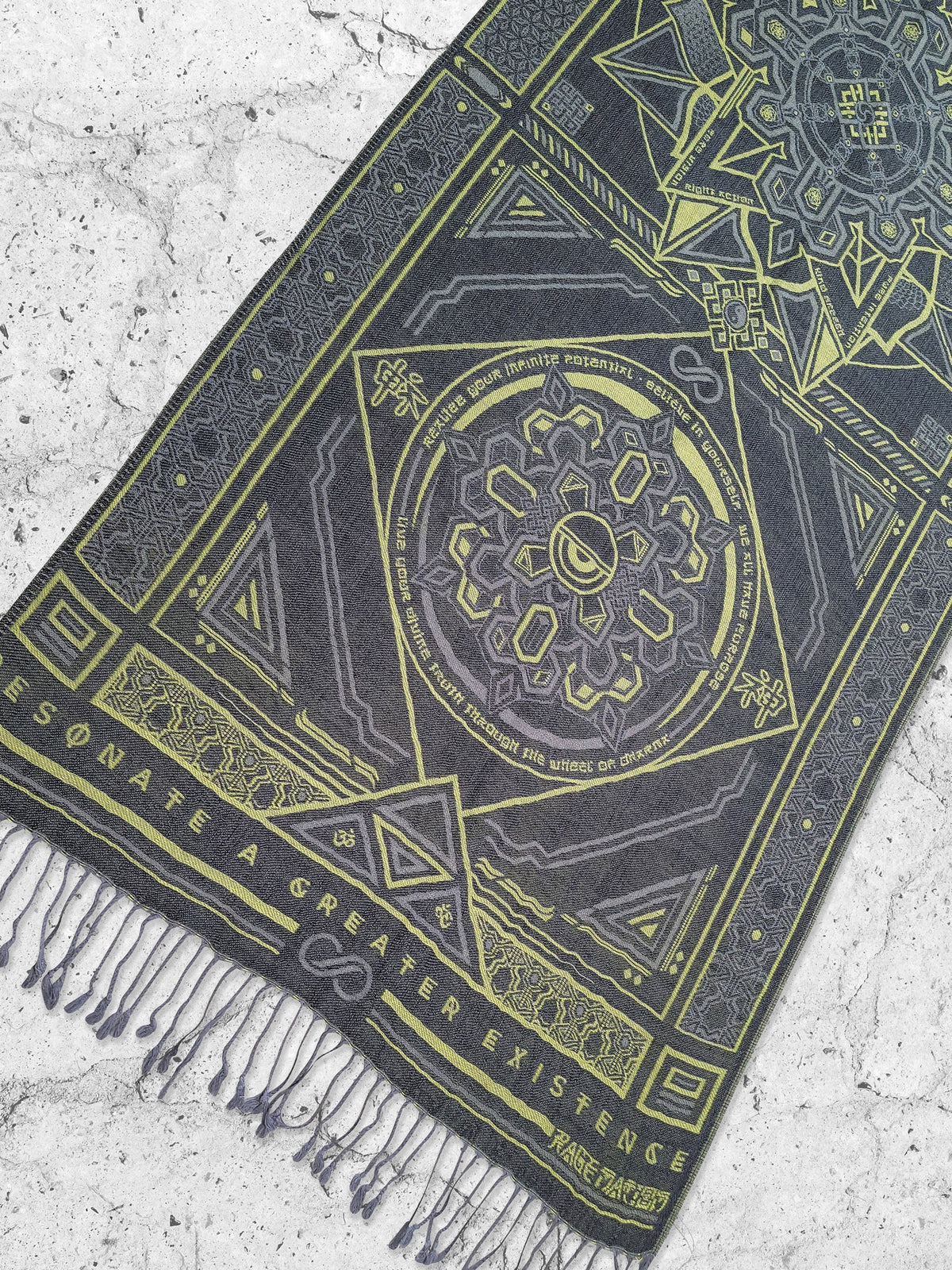 DHARMA V2 • Grey / Neon Yellow • UV REACTIVE • Festival Shawl/Scarf