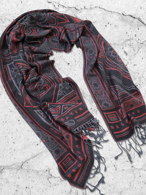 DHARMA V2 • Grey/Red • Festival Shawl/Scarf