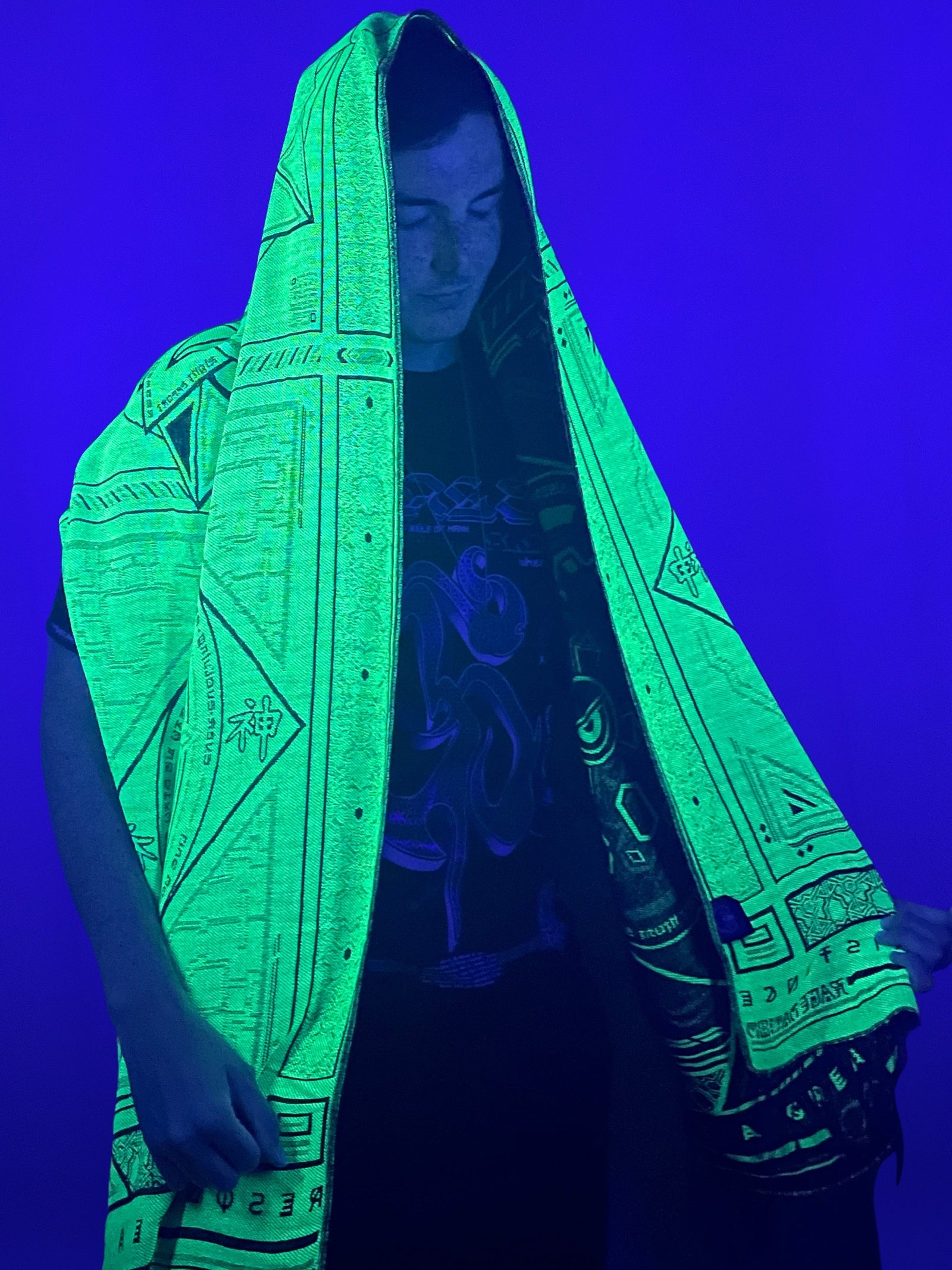 DHARMA V2 • Grey / Neon Yellow • UV REACTIVE • Festival Shawl/Scarf