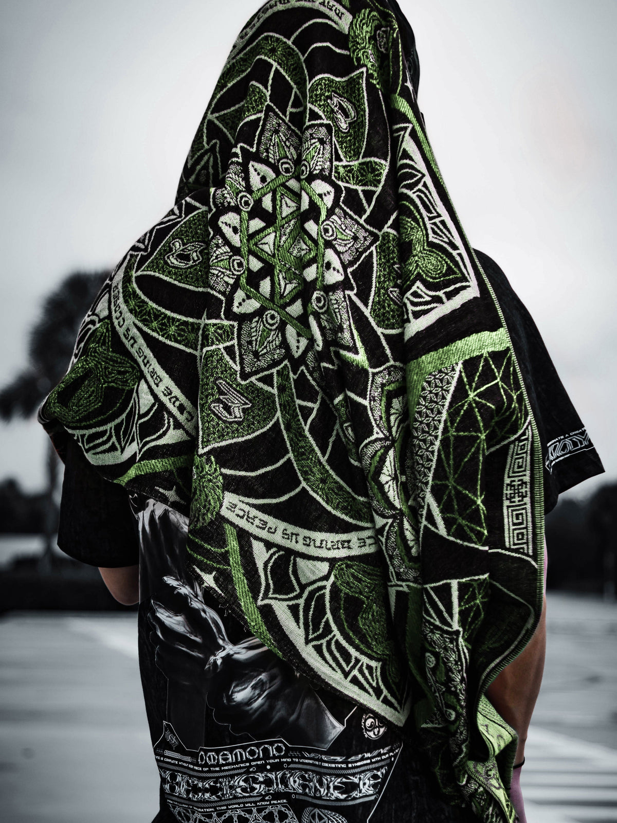 NEW RELEASE • HARMONY HEALS • UV-REACTIVE GREEN MINT • Festival Shawl/Scarf