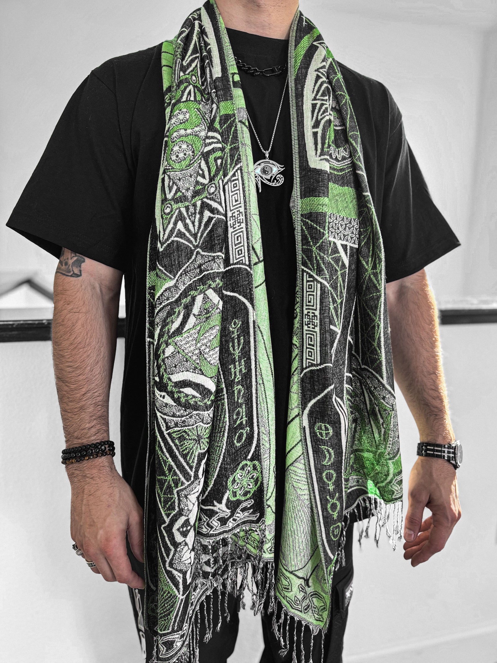 NEW RELEASE • HARMONY HEALS • UV-REACTIVE GREEN MINT • Festival Shawl/Scarf