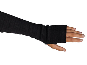 Close-up of black fingerless sleeve on arm